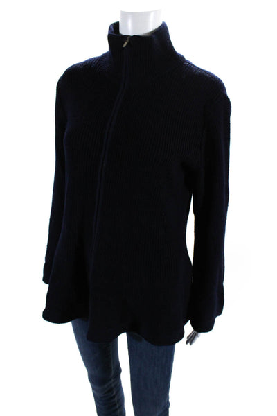 St. John Womens Front Zip Mock Neck Sweater Navy Blue Wool Size Large