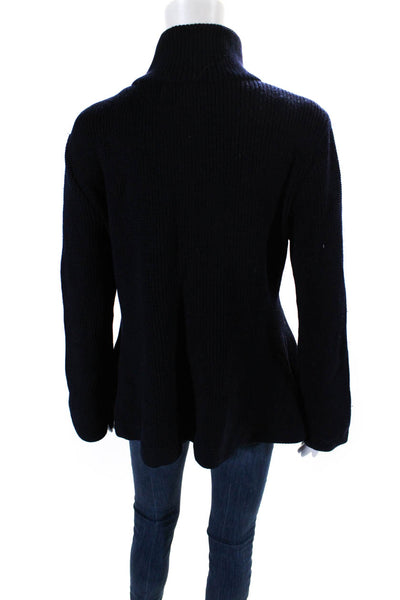 St. John Womens Front Zip Mock Neck Sweater Navy Blue Wool Size Large