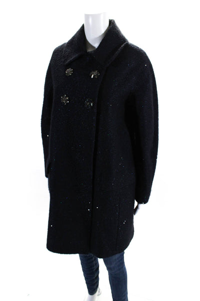 Dice Kayek Womens Crystal Double Breasted Collared Coat Navy Blue Size FR 42