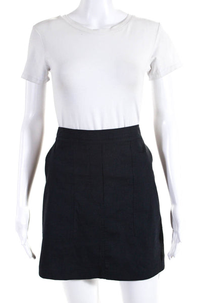 Theory Womens Linen Stitched Pocket A Line Mini Skirt Navy Blue Size Small