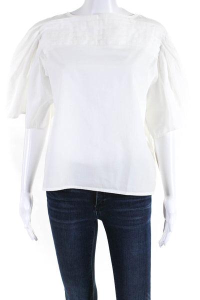 Merlette Women's Round Neck Short Sleeves Pleated Blouse White Size S