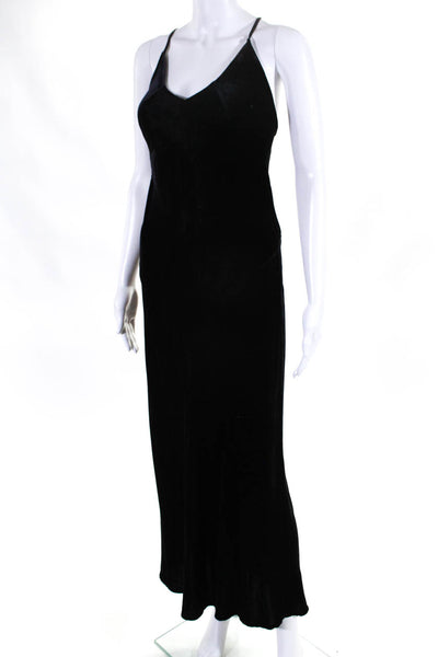 Marissa Webb Womens Velvet V-Neck Strappy Back Long A-Line Dress Black Size S