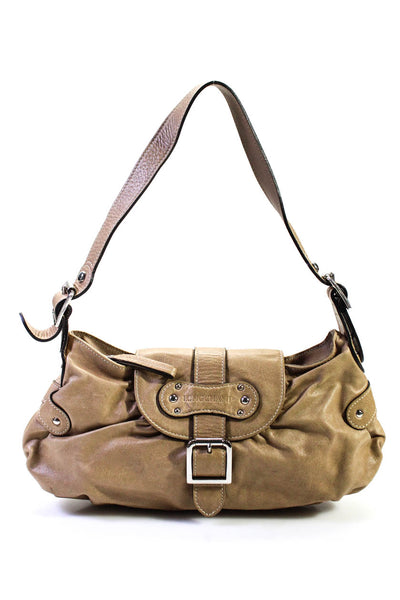 Longchamp Grained Leather Snap Buckle Single Handle Small Sylvie Handbag Beige