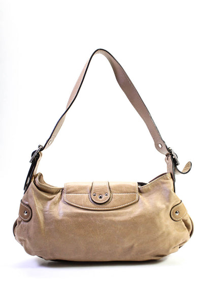 Longchamp Grained Leather Snap Buckle Single Handle Small Sylvie Handbag Beige