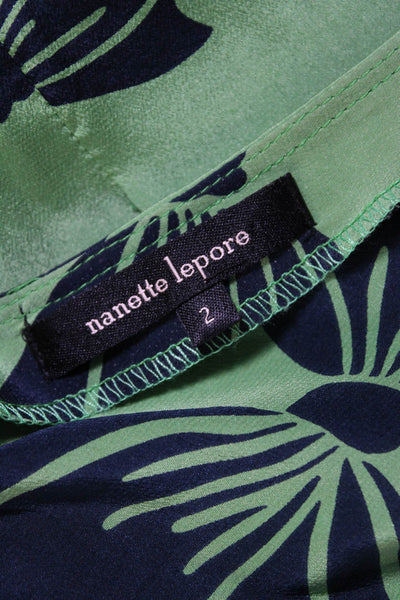 Nanette Lepore Womens Silk Bow Print Wrap Dress Green Navy Blue Size 2