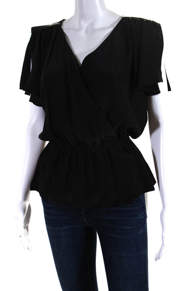 Parker Womens Silk Batwing Short Sleeves V Neck Blouse Black Size Small