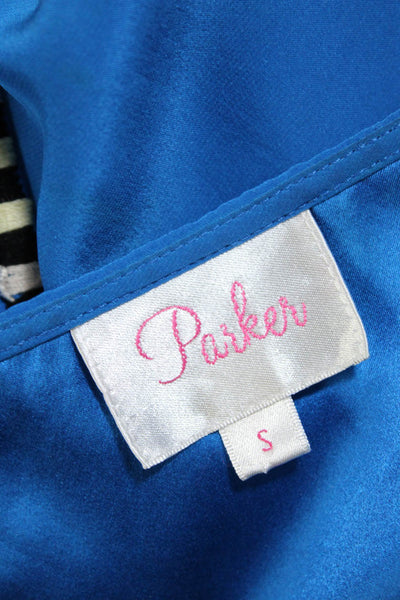Parker Womens Silk Striped Trim Asymmetrical Tank Top Blue Size Small