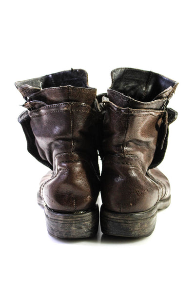 Vera Wang Womens Leather Layered Notched Snap Ankle Boots Dark Brown Size 8.5