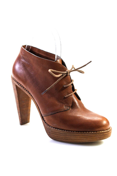 Cole Haan Womens Leather Almond Toe Cone Heel Lace Up Booties Brown Size 8US