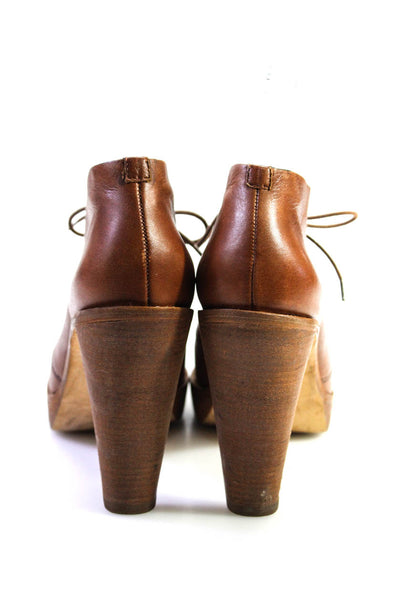 Cole Haan Womens Leather Almond Toe Cone Heel Lace Up Booties Brown Size 8US