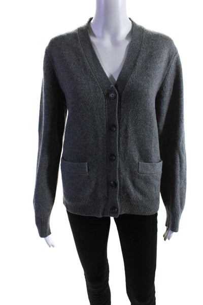 Nili Lotan Womens Merino Wool Buttoned V-Neck Long Sleeve Cardigan Gray Size S