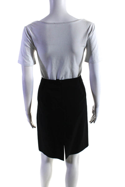 Armani Collezioni Womens Back Zip Knee Length Pencil Skirt Black Wool Size 10