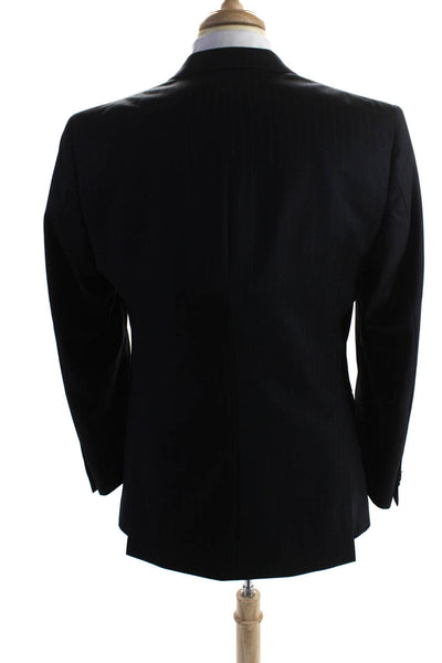 John Varvatos Mens Pinstriped Blazer Jacket Navy Blue Wool Size 40 Regular