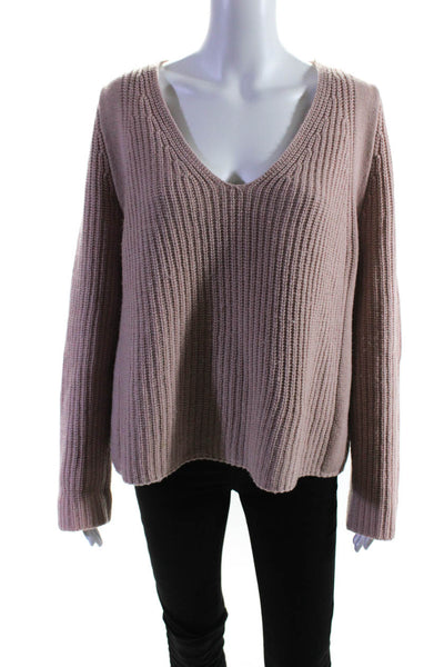 Helmut Lang Womens Wool Ribbed Knitted Textured Pullover Sweater Pink Size S
