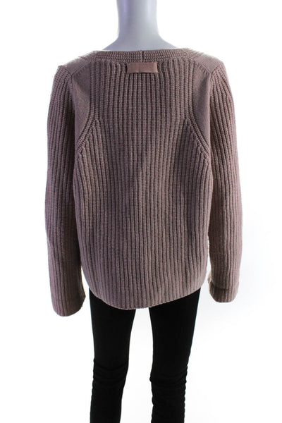 Helmut Lang Womens Wool Ribbed Knitted Textured Pullover Sweater Pink Size S