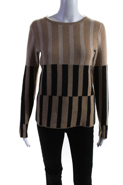 Escada Womens Wool Striped Colorblock Long Sleeve Sweater Top Brown Size S