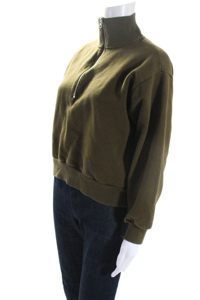 Everlane Womens Green Cotton Mock Neck Half Zip Pullover Sweatshirt Size S