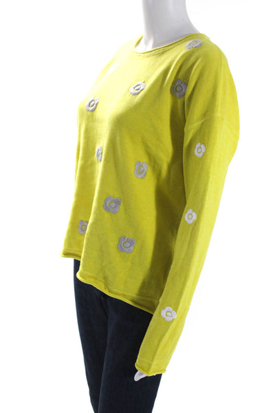 Lisa Todd Womens Yellow Cotton Floral Embroidered Pullover Sweater Top Size S