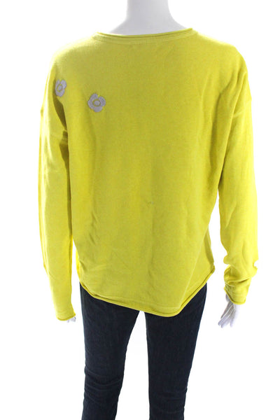 Lisa Todd Womens Yellow Cotton Floral Embroidered Pullover Sweater Top Size S
