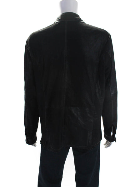 Moshers Mens Leather Collared Long Sleeve Button Up Shirt Black Size L