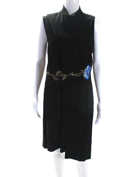 Christopher Kane Womens Back Zip Mock Neck Rose Embroidered Dress Black Size 10