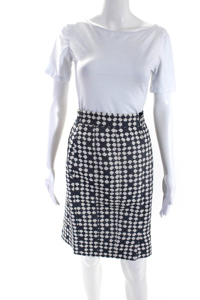 Akris Punto Womens Back Zip Floral Woven Pencil Skirt Blue White Cotton Size 12