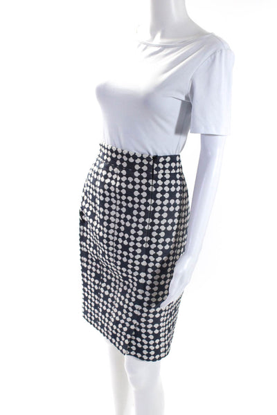 Akris Punto Womens Back Zip Floral Woven Pencil Skirt Blue White Cotton Size 12