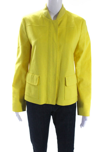 Akris Punto Womens Front ZIp Ribbed Crew Neck Light Jacket Yellow Wool Size 10
