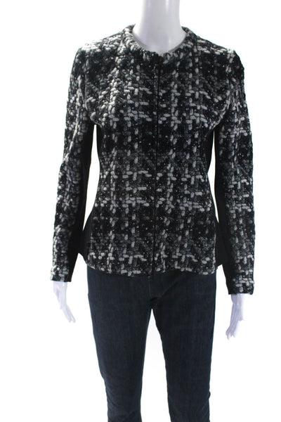 Akris Punto Womens Long Sleeve Front Zip Metallic Knit Jacket Black Gray Size 8