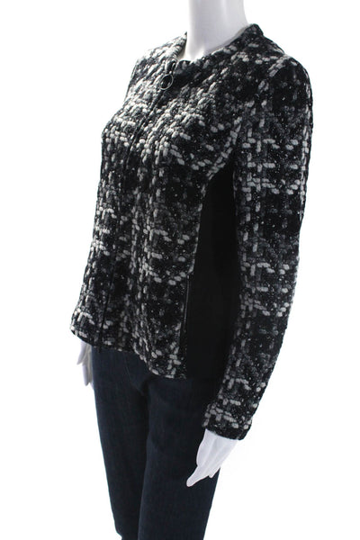 Akris Punto Womens Long Sleeve Front Zip Metallic Knit Jacket Black Gray Size 8