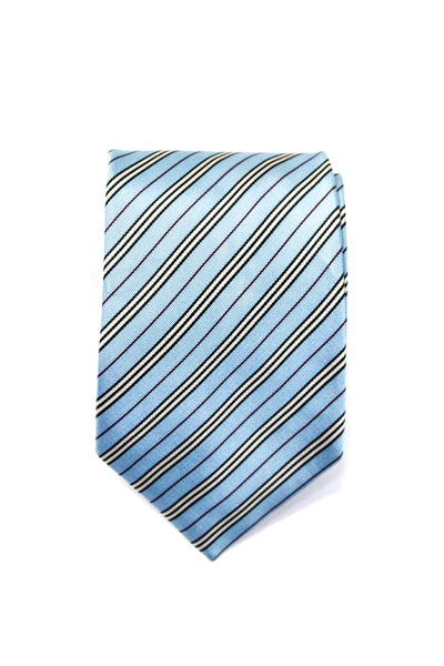 Burberry London Blue Label Mens Silk Striped Wide Necktie Blue