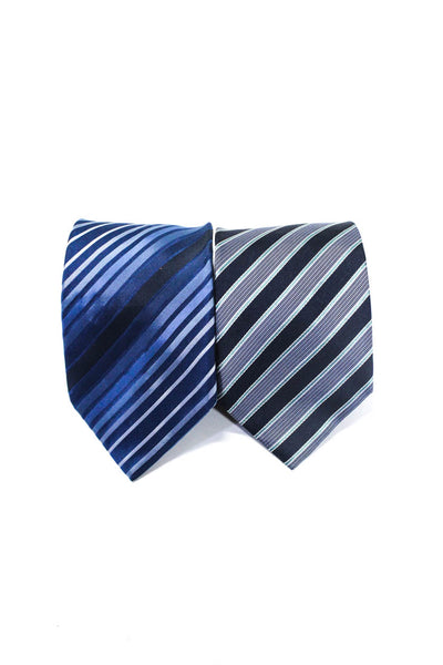 Giorgio Armani Mens Silk Striped Wide Neckties Blue Lot 2