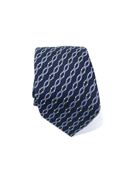 Hermes Mens Silk Novelty Print Necktie Blue