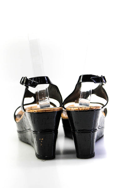 Donald J Pliner Womens Platform Ankle Strap Sandals Black Patent Leather 7.5M
