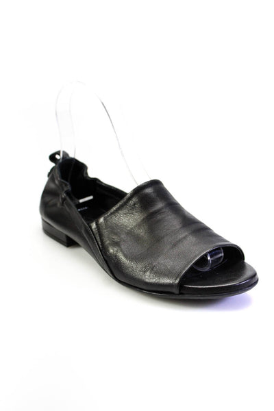 Aquatalia Womens Slip On Peep Toe Loafers Black Leather Size 7M