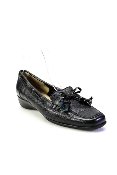 Sesto Meucci Womens Slip On Square Toe Bow Loafers Black Leather Size 7M