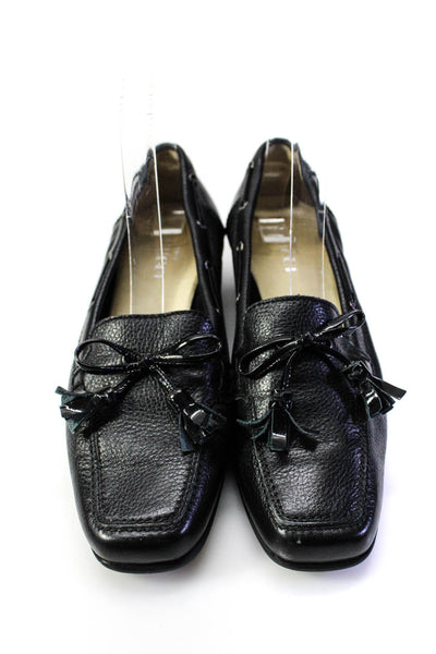 Sesto Meucci Womens Slip On Square Toe Bow Loafers Black Leather Size 7M