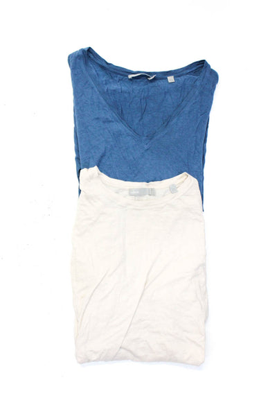 Vince Women's V-Neck Short Sleeves Basic T-Shirt Blue Beige Size L Lot 2