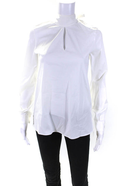 Lafayette 148 New York Women's Mock Long Sleeves Tie Neck Blouse White Size XS