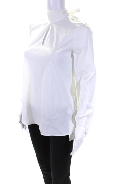 Lafayette 148 New York Women's Mock Long Sleeves Tie Neck Blouse White Size XS