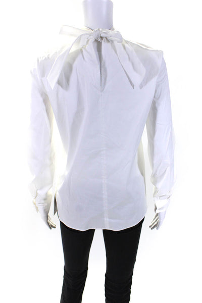 Lafayette 148 New York Women's Mock Long Sleeves Tie Neck Blouse White Size XS