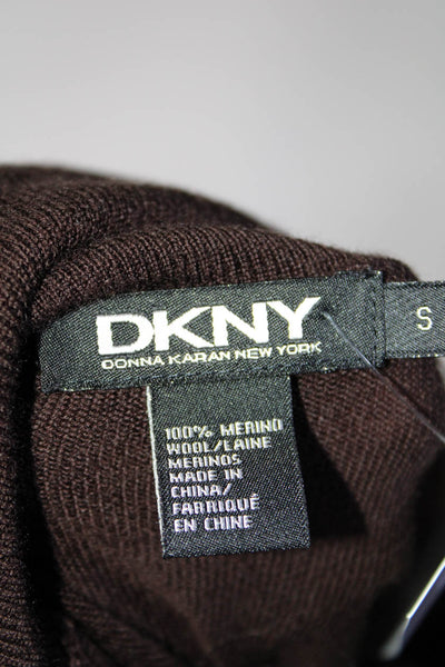 DKNY Womens Merino Wool Knit Cowl Neck Short Sleeve Sweater Top Brown Size S