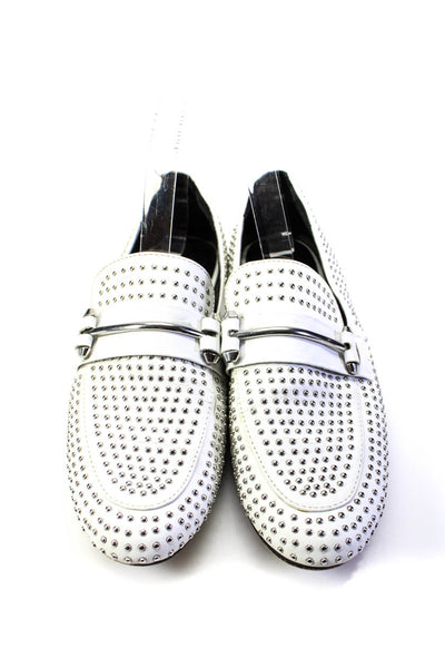 Steve Madden Womens Leather Studded Kast Loafers White Size 8 Medium