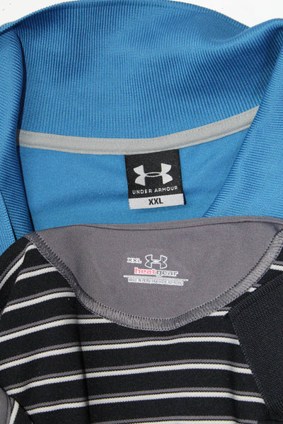 Under Armour Mens Casual Short Sleeve Polo Shirts Top Blue Black Size 2XL Lot 2