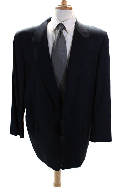 Hickey Freeman Mens Collared Long Sleeved Two Button Blazer Navy Blue Size L