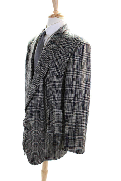 Hickey Freeman Mens Cashmere Houndstooth Two Button Blazer Beige Black Size L