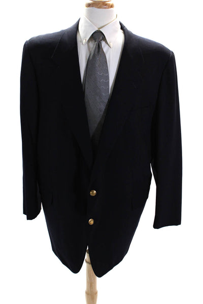 Hickey Freeman Mens Gold Tone Two Button Long Sleeved Blazer Navy Blue Size L