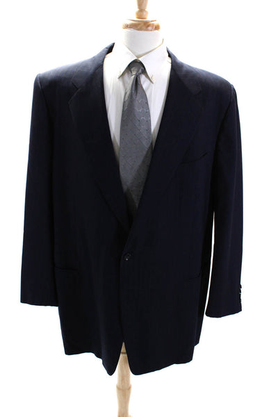 Take 6 by Kashani Mens 100% Wool Pinstriped One Button Blazer Navy Blue Size 66