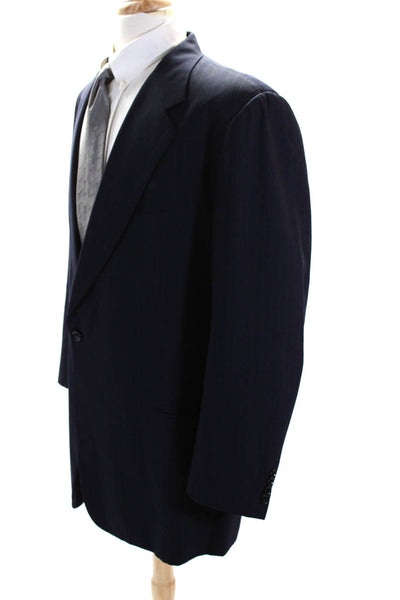 Take 6 by Kashani Mens 100% Wool Pinstriped One Button Blazer Navy Blue Size 66