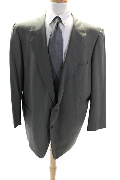 Hickey Freeman Mens Two Button Long Sleeved Collared Blazer Olive Green Size L